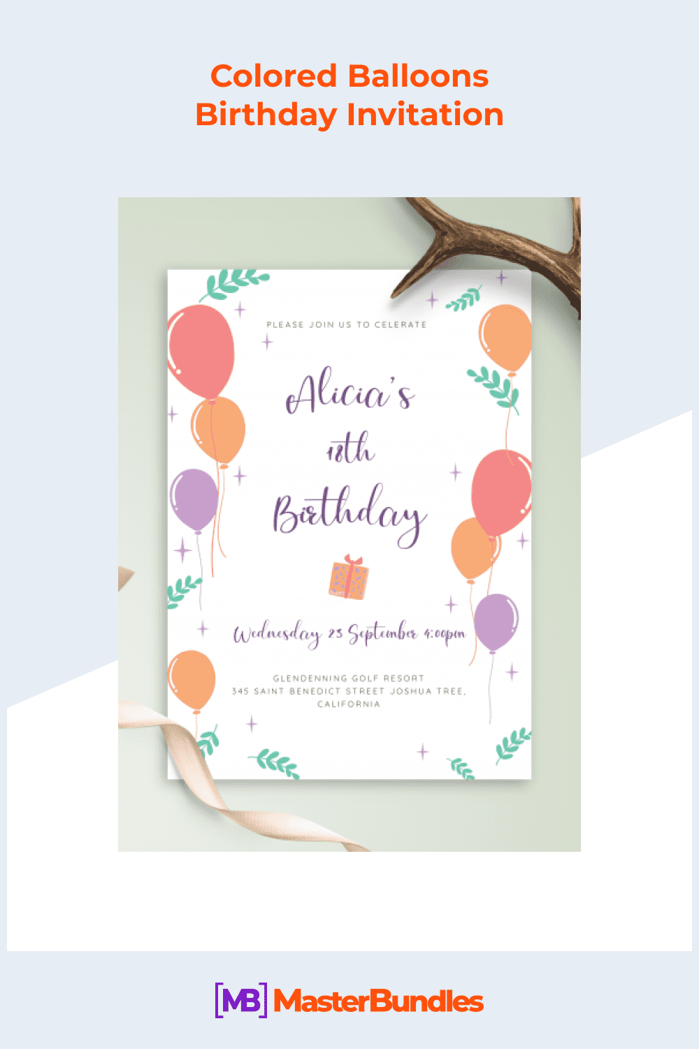 Colored balloons birthday invitation.