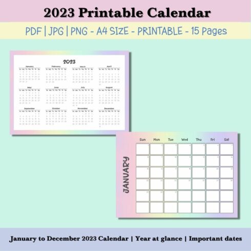 2023 Calendar Printable main cover.