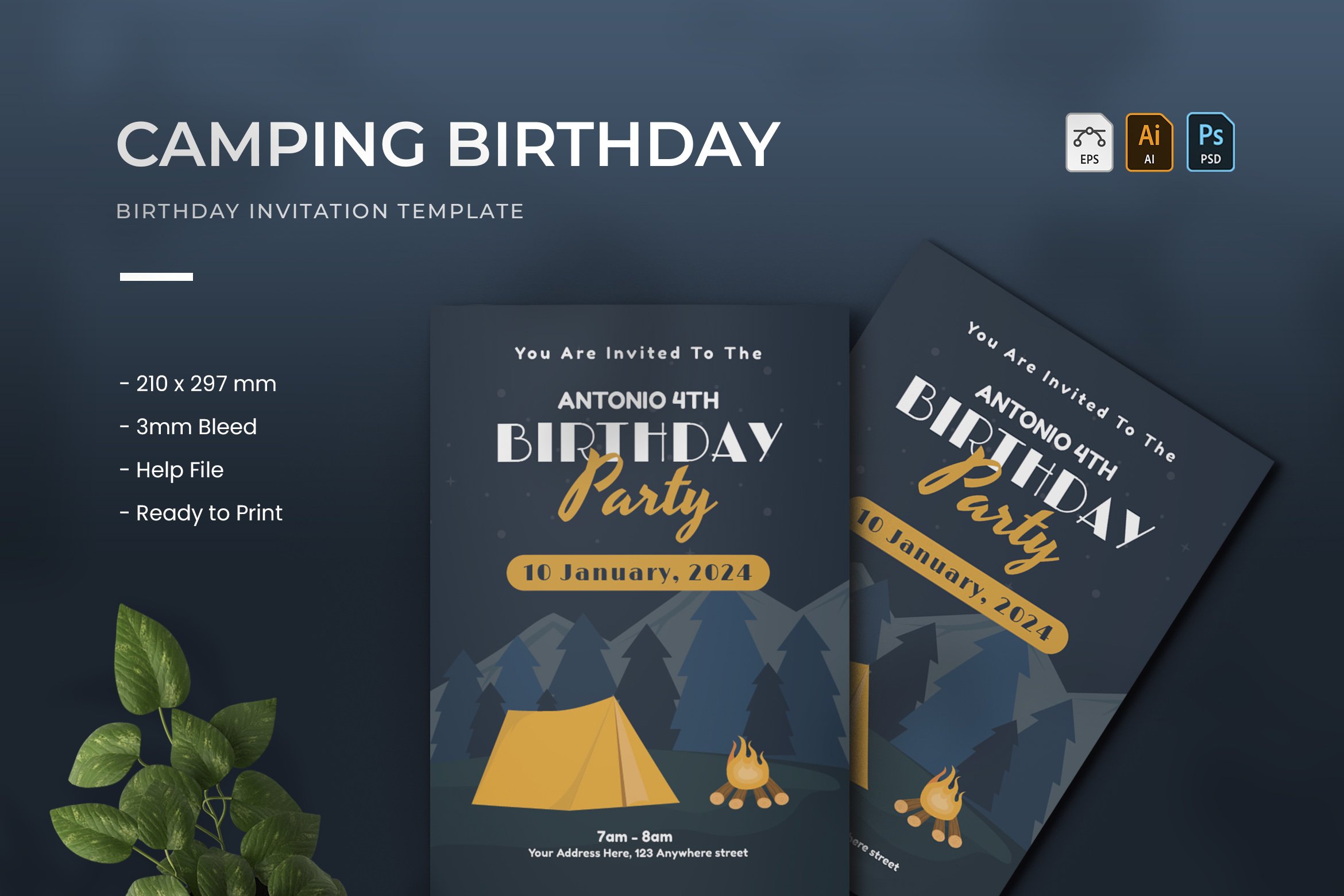 Camping - Birthday Invitation cover image.
