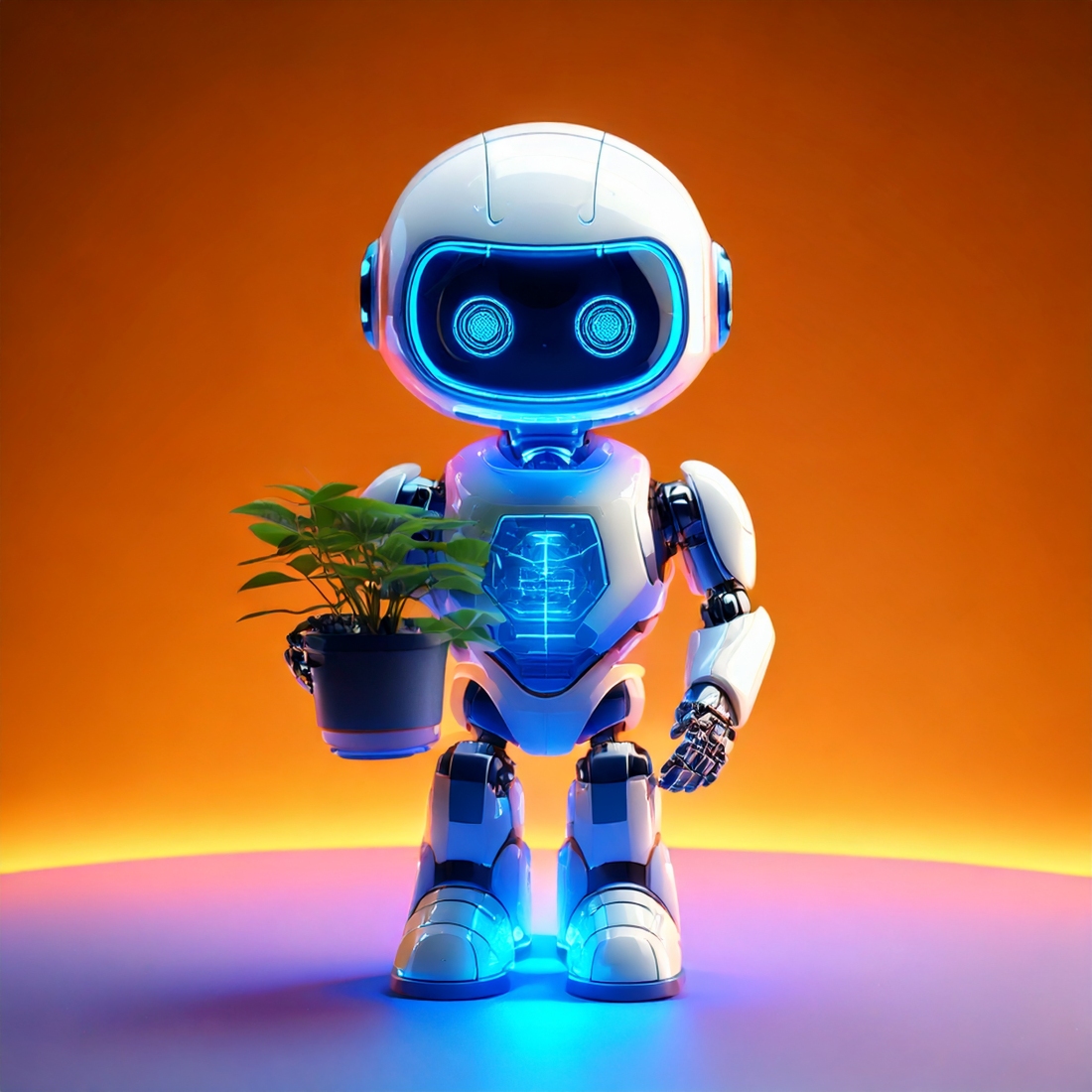 Cute Robot Holding a Plant on Yellow Background – Minimal and Heartwarming Concept cover image.