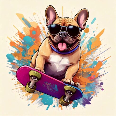 Adorable French Bulldog in Shades and Headphones – Mid-Air Music Moment Full of Attitude and Style cover image.