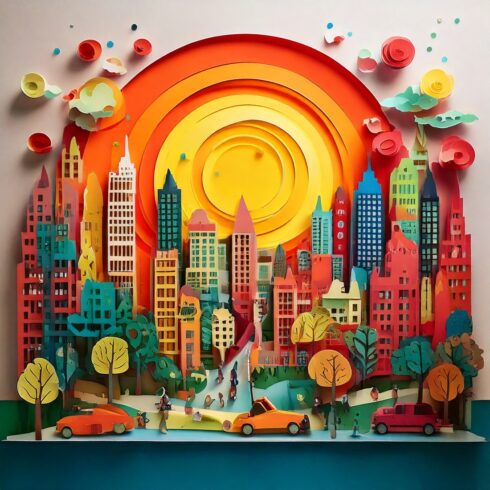Vibrant Handcrafted Paper Cutout City Scene with Rich Multi-Layered Textures and Urban Energy cover image.