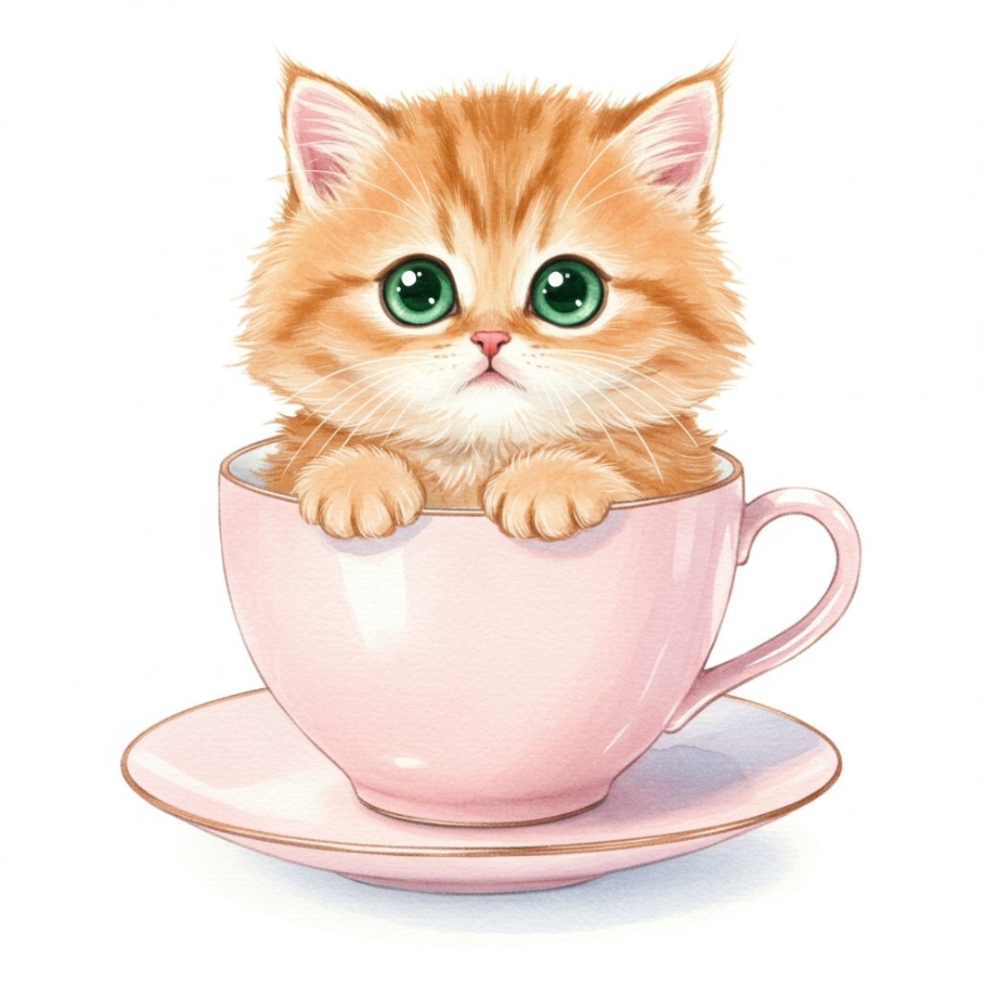 Cute Cat in Pink Mug Clipart – Adorable Kawaii Cat Illustration for Mugs, Stickers, Sublimation Designs, PNG preview image.