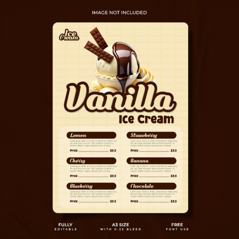 Vanilla ice cream restaurant promotional creative poster design cover image.