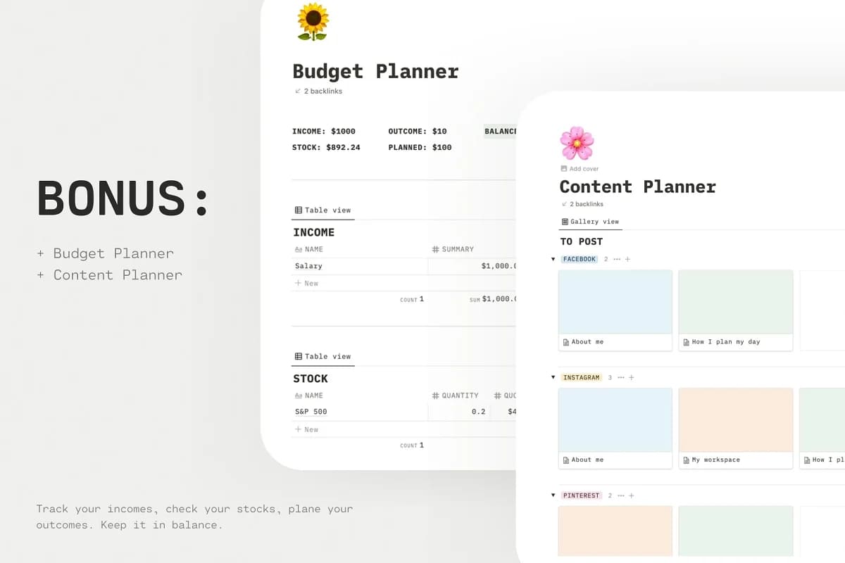 lifestyle planner notion template overview of upcoming events.