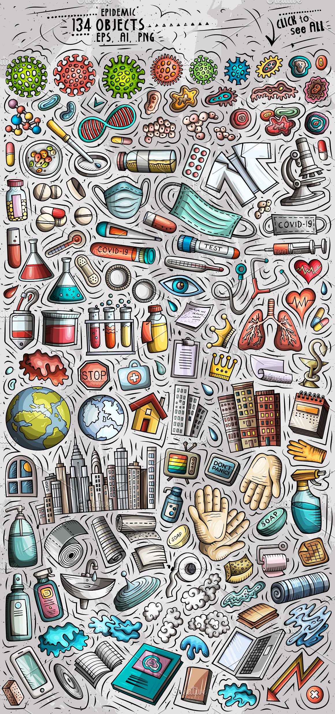 Various icons on the topic of epidemiology.