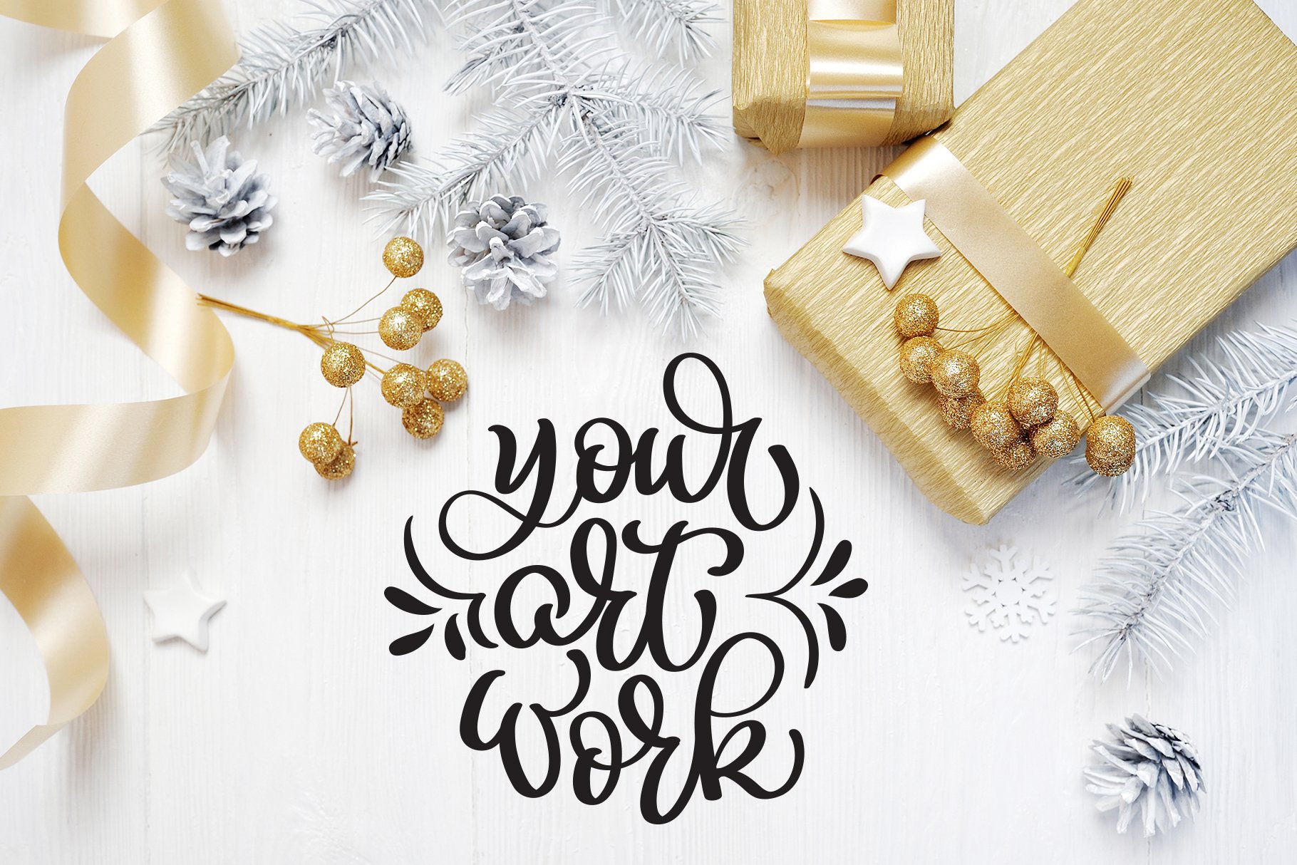 Golden packaging on a Christmas theme.